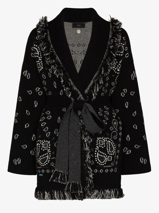 Bandana-jacquard Tied-waist Cardigan