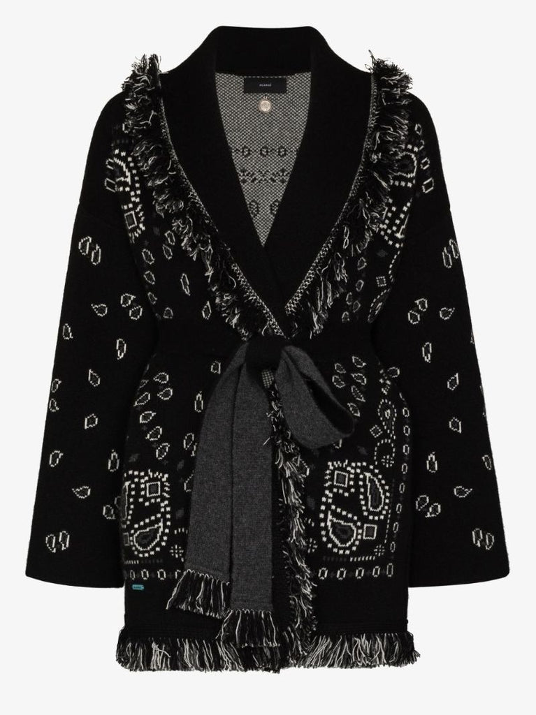Bandana-jacquard Tied-waist Cardigan