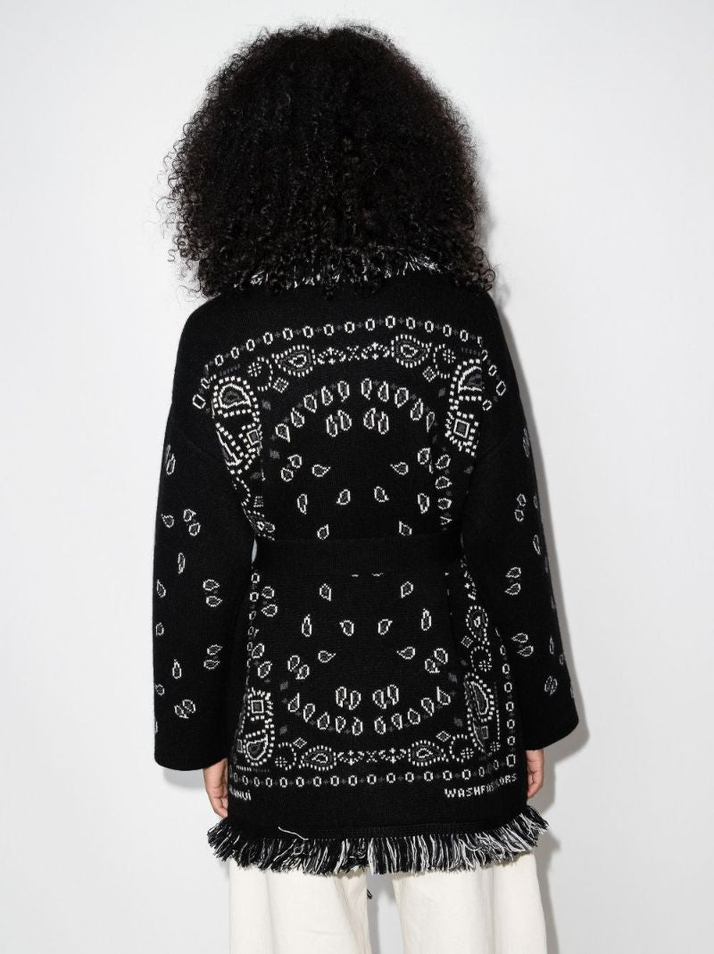 Bandana-jacquard Tied-waist Cardigan