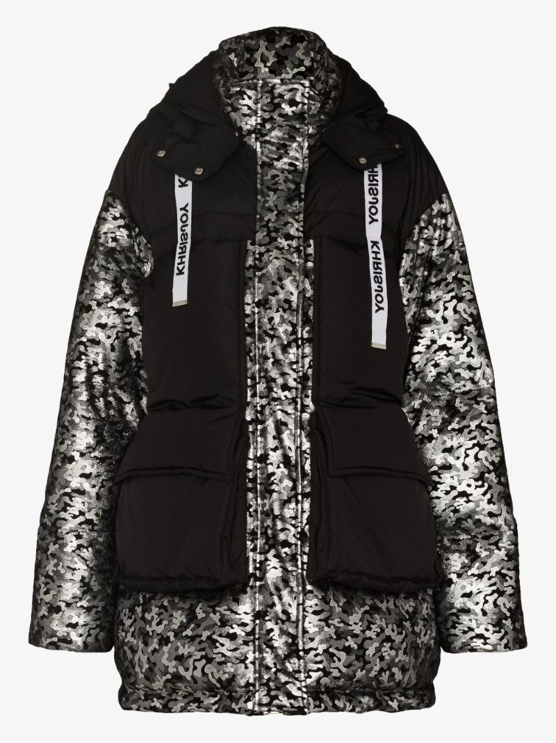 Metallic Camouflage Parka Coat