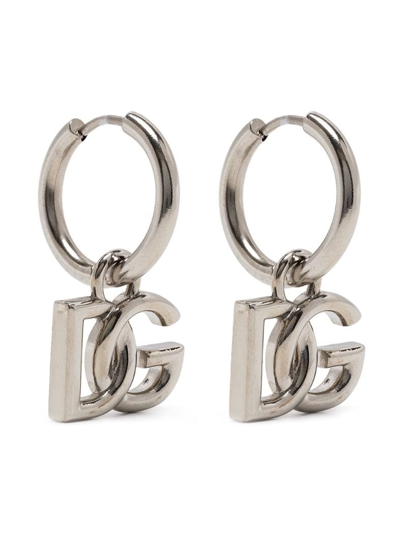 Silver Tone Dg Dangle Hoop Earrings