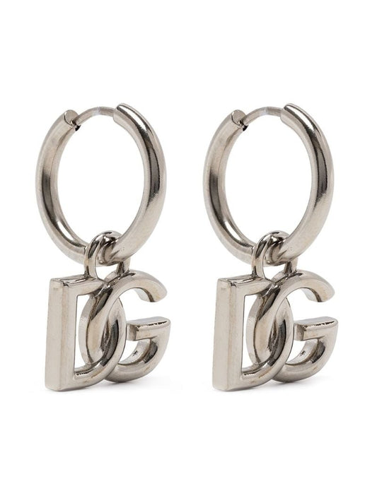 Silver Tone Dg Dangle Hoop Earrings
