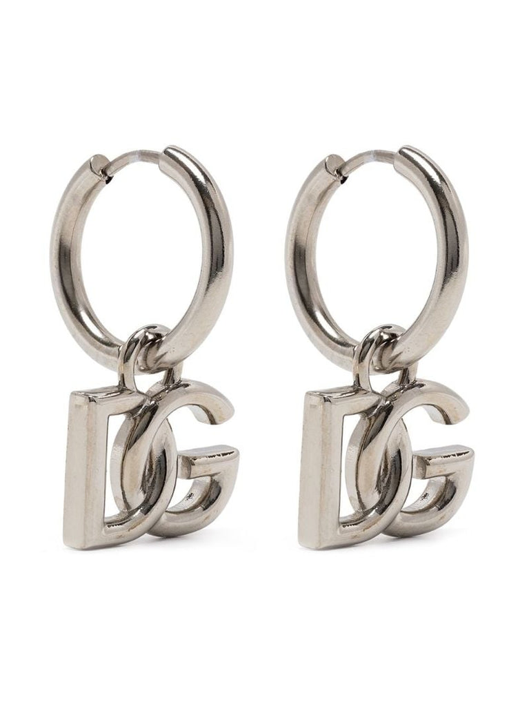 Silver Tone Dg Dangle Hoop Earrings