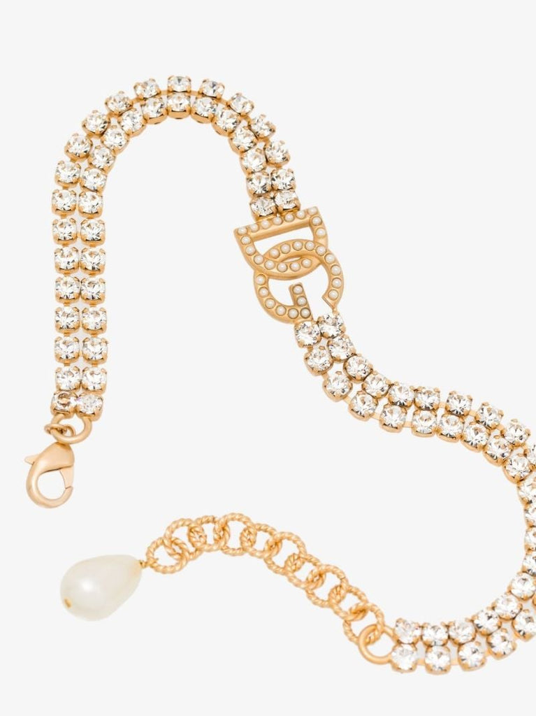 Gold Tone Crystal Logo Choker Necklace