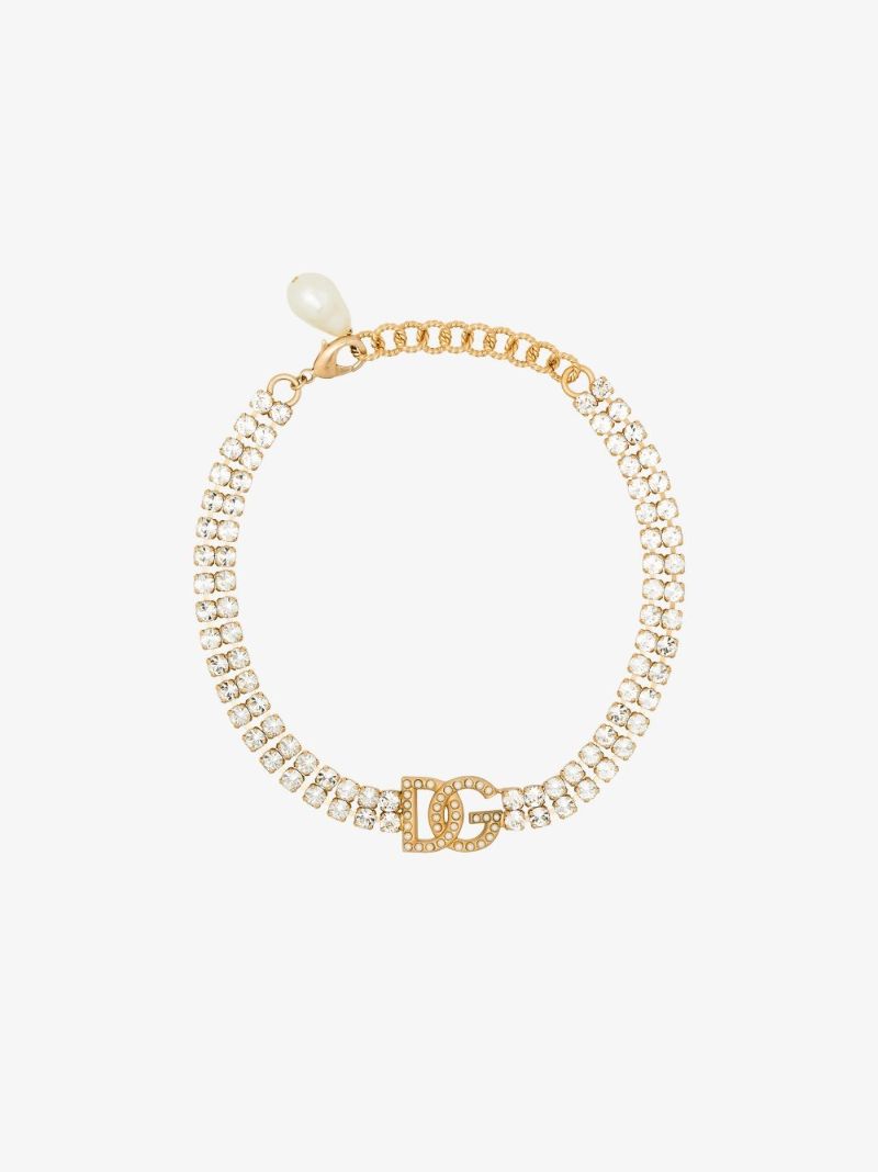 Gold Tone Crystal Logo Choker Necklace
