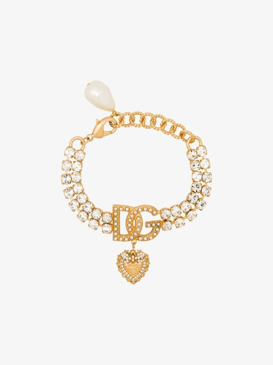 Gold Tone Crystal Logo Plaque Bracelet