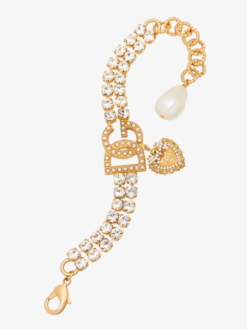 Gold Tone Crystal Logo Plaque Bracelet