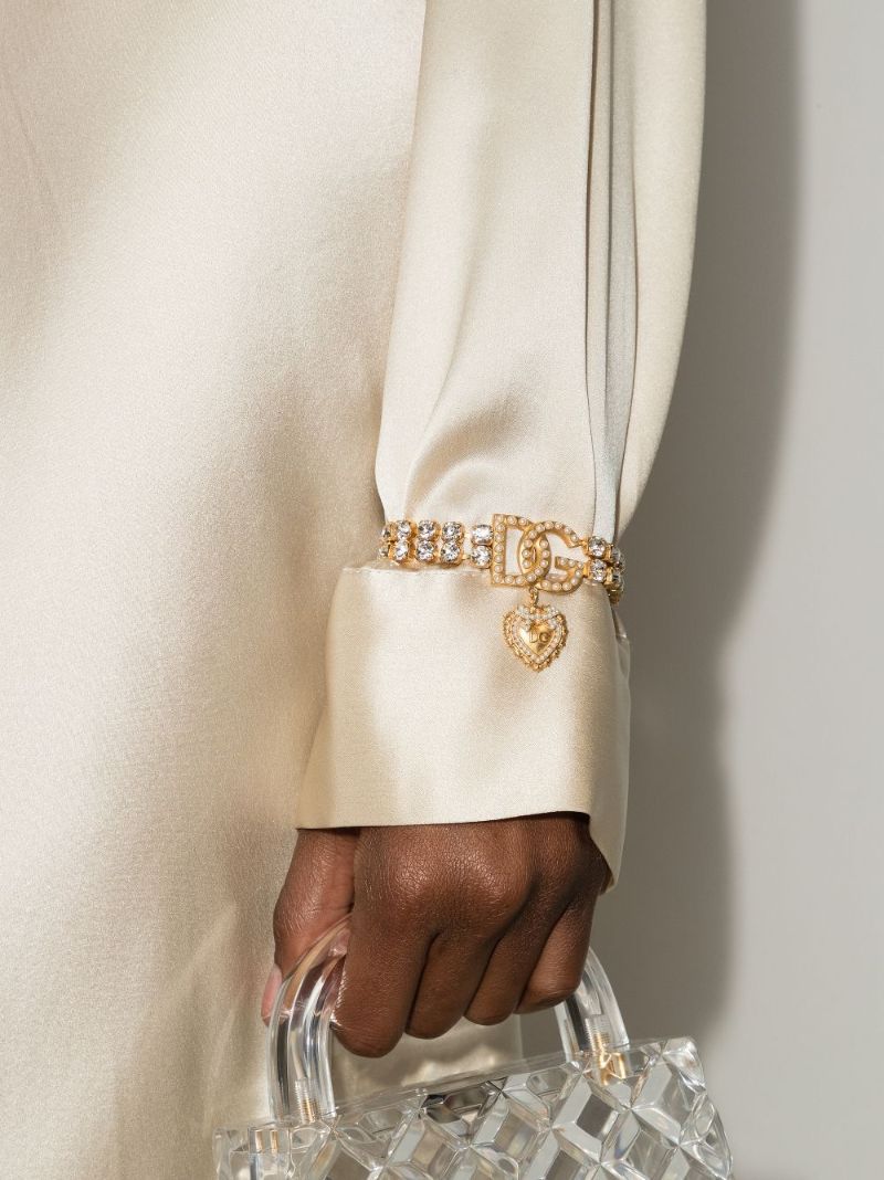 Gold Tone Crystal Logo Plaque Bracelet