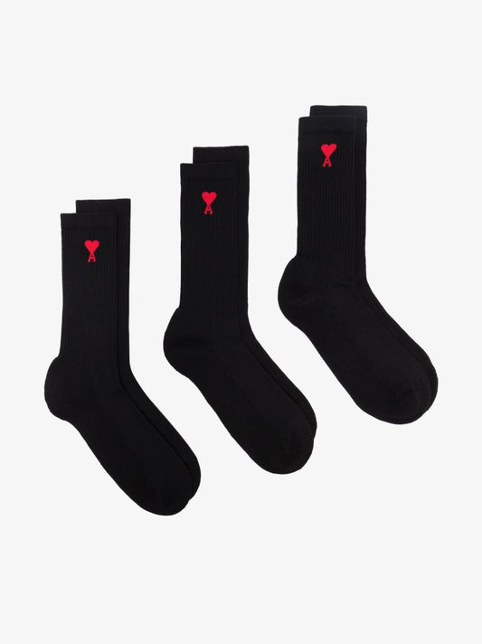 Black Logo Embroidered Cotton Socks Pack