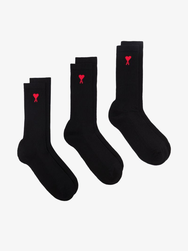 Black Logo Embroidered Cotton Socks Pack