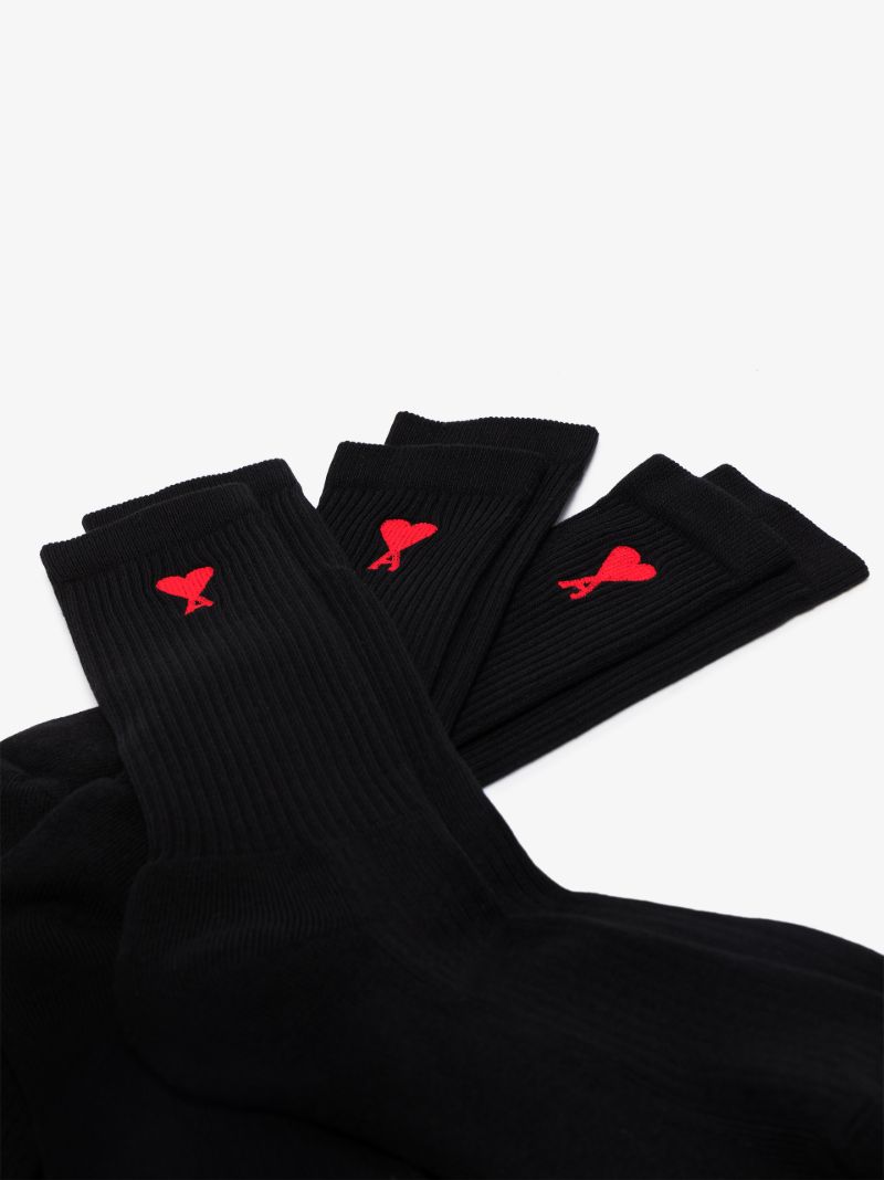 Black Logo Embroidered Cotton Socks Pack
