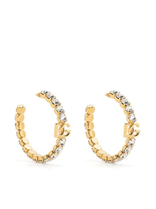 Gold-tone Dg Logo Crystal Hoop Earrings