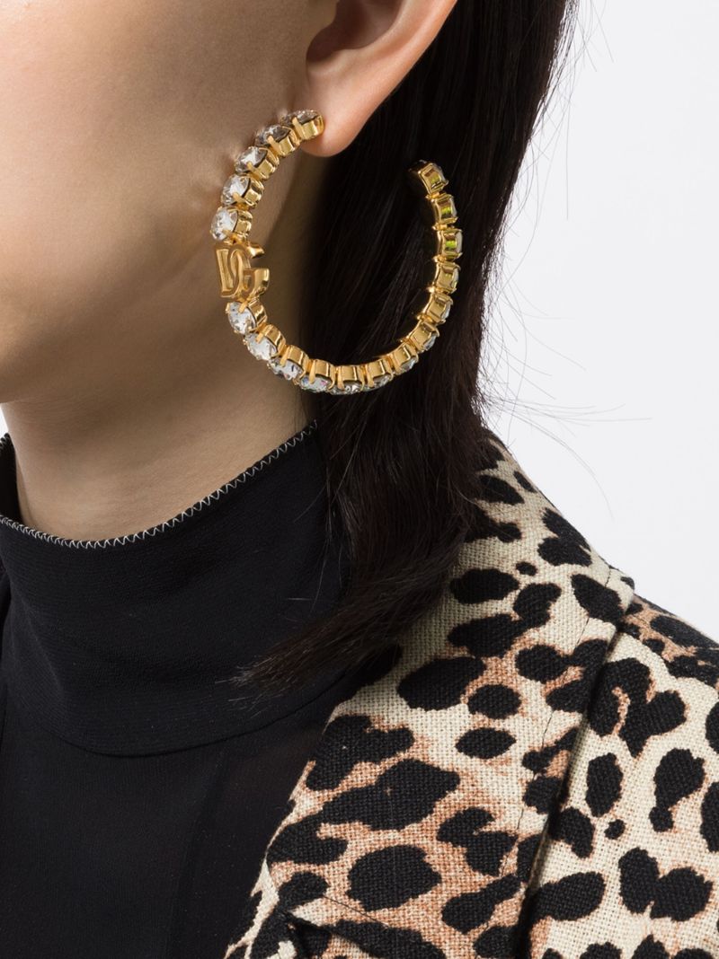 Gold-tone Dg Logo Crystal Hoop Earrings