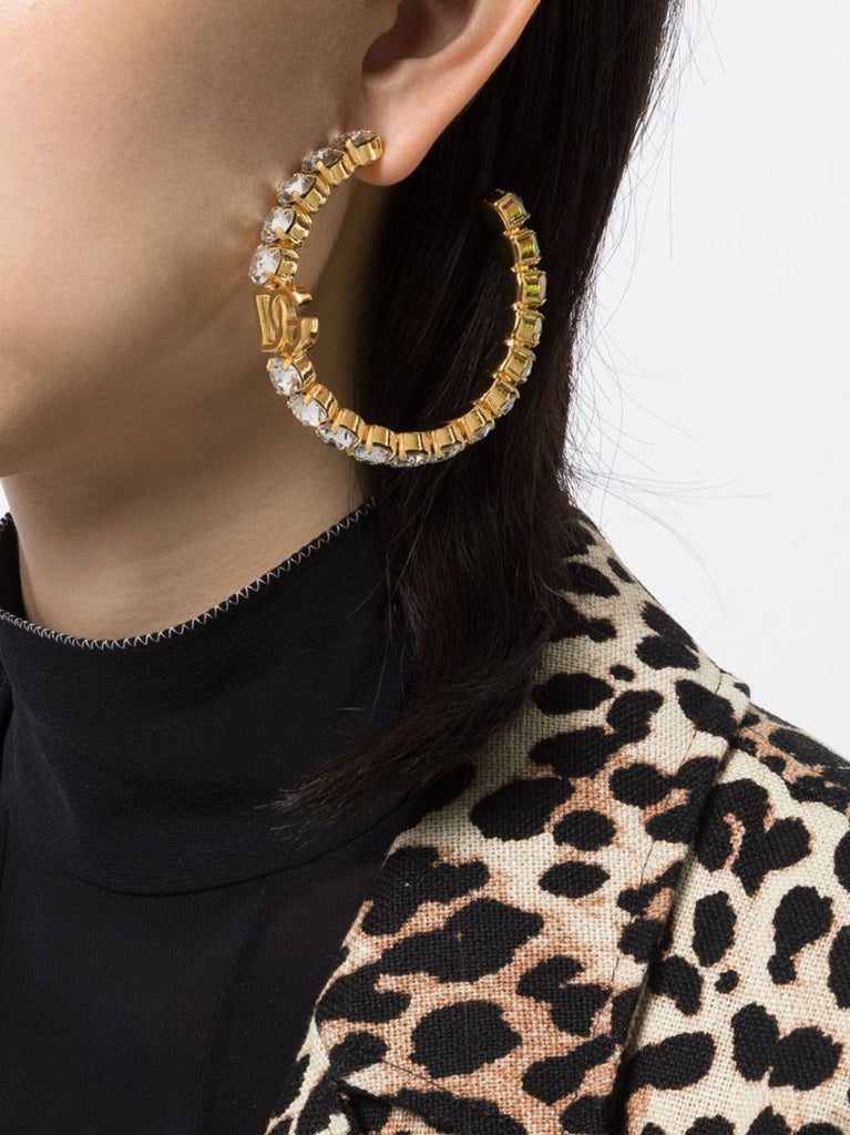 Gold-tone Dg Logo Crystal Hoop Earrings