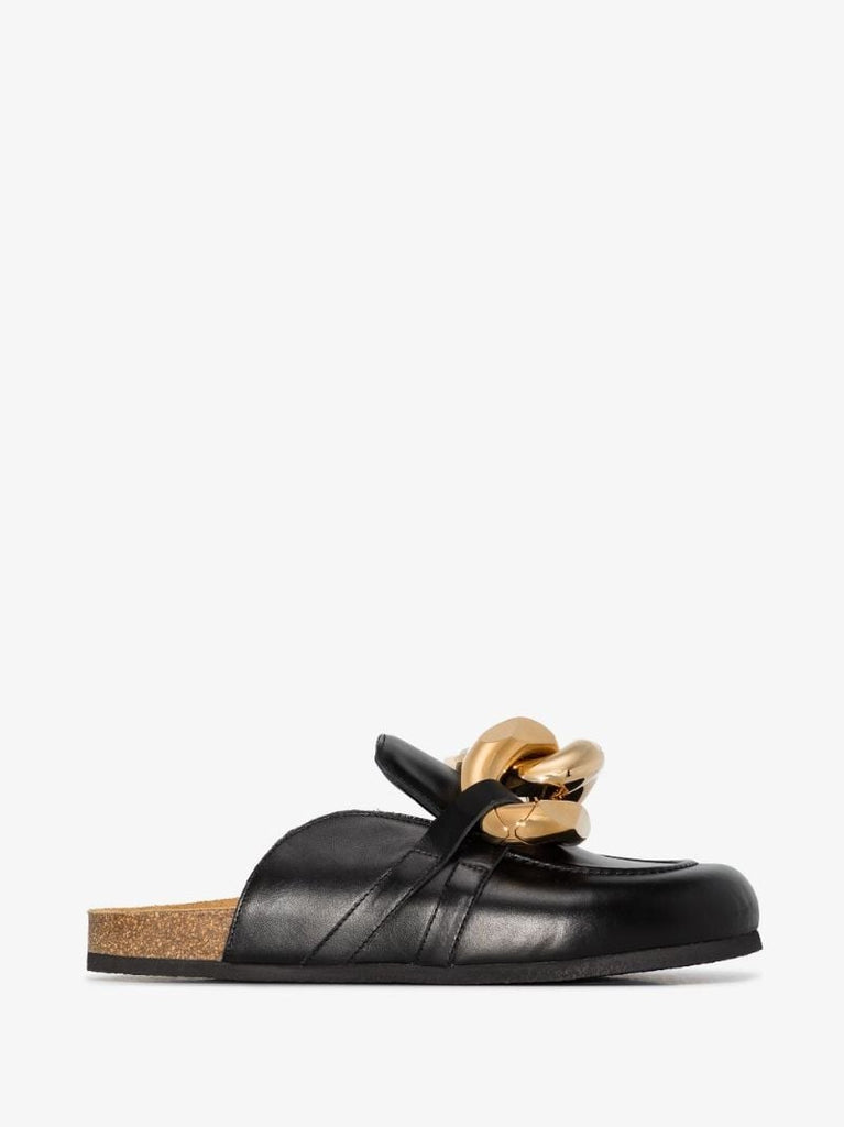 Black Chain Leather Mules