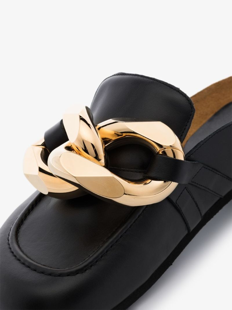 Black Chain Leather Mules