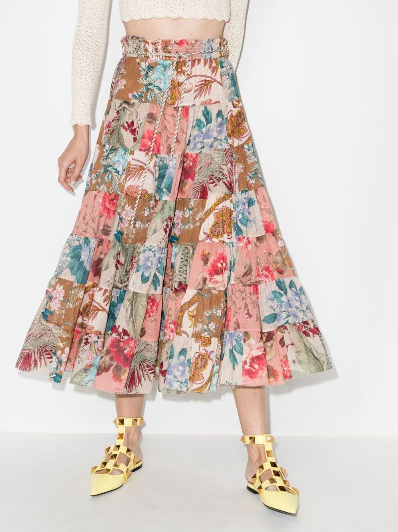 Cassia Floral Print Patchwork Skirt