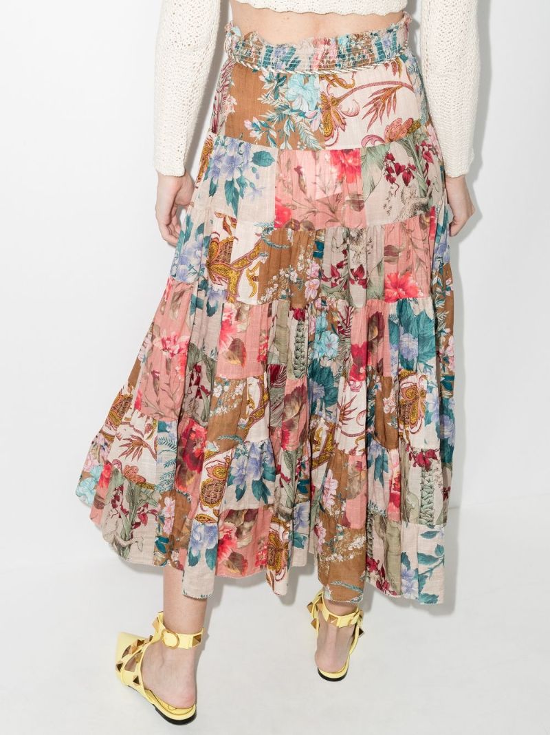 Cassia Floral Print Patchwork Skirt