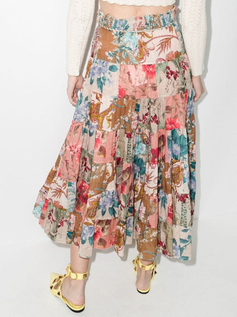 Cassia Floral Print Patchwork Skirt
