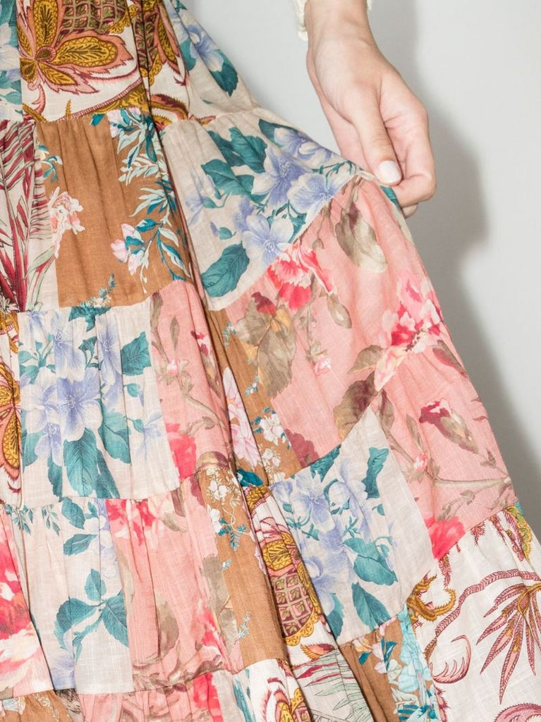 Cassia Floral Print Patchwork Skirt