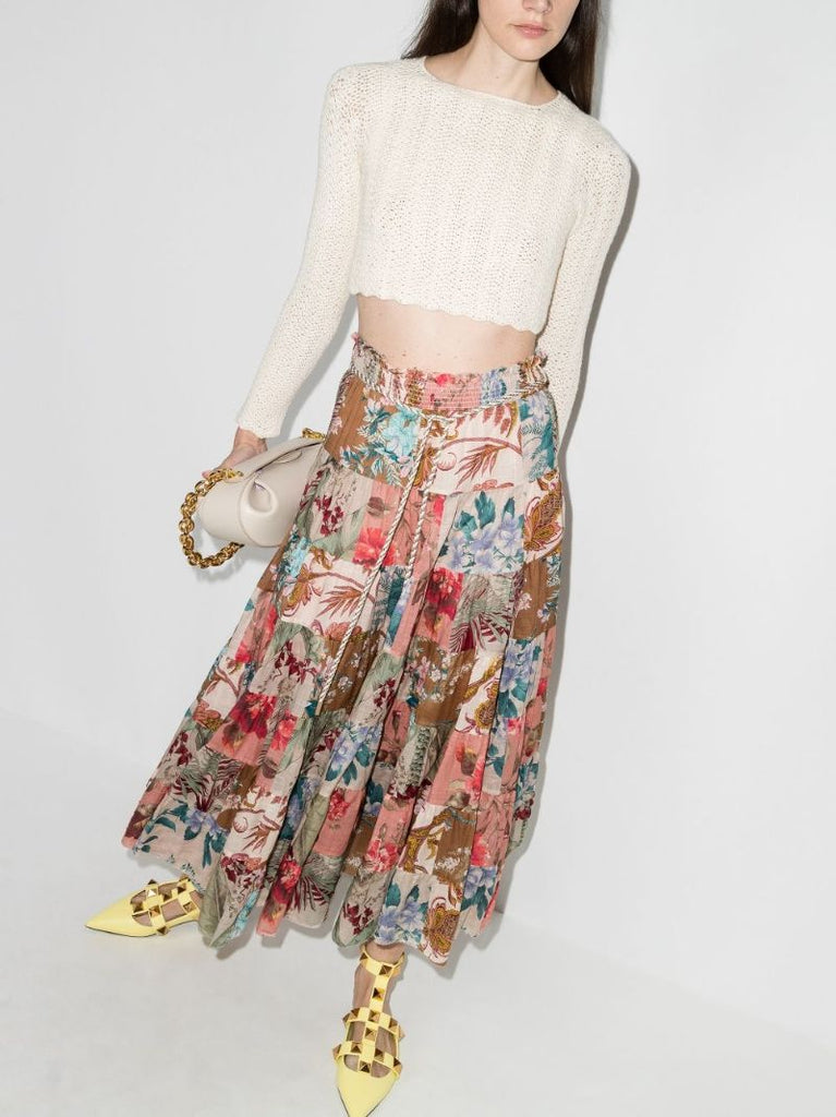 Cassia Floral Print Patchwork Skirt