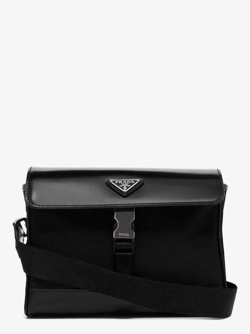 Re-nylon and Leather Shoulder Bag