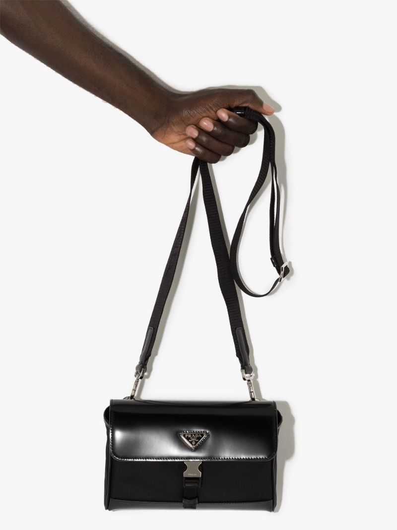 Re-nylon and Leather Shoulder Bag