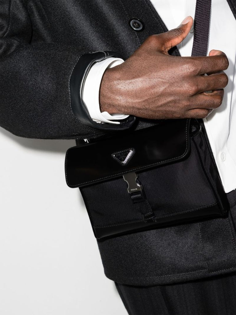 Re-nylon and Leather Shoulder Bag