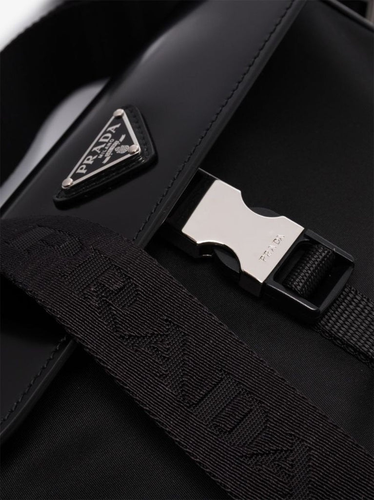 Re-nylon and Leather Shoulder Bag