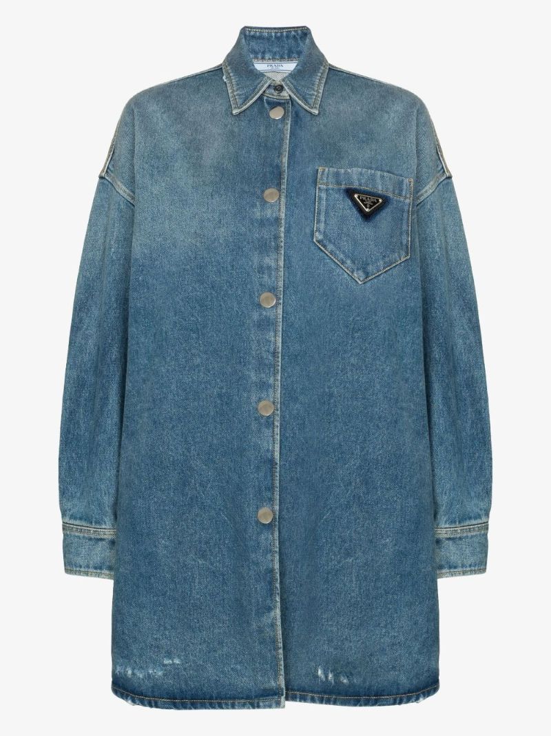 Blue Logo Plaque Washed Denim Shirt