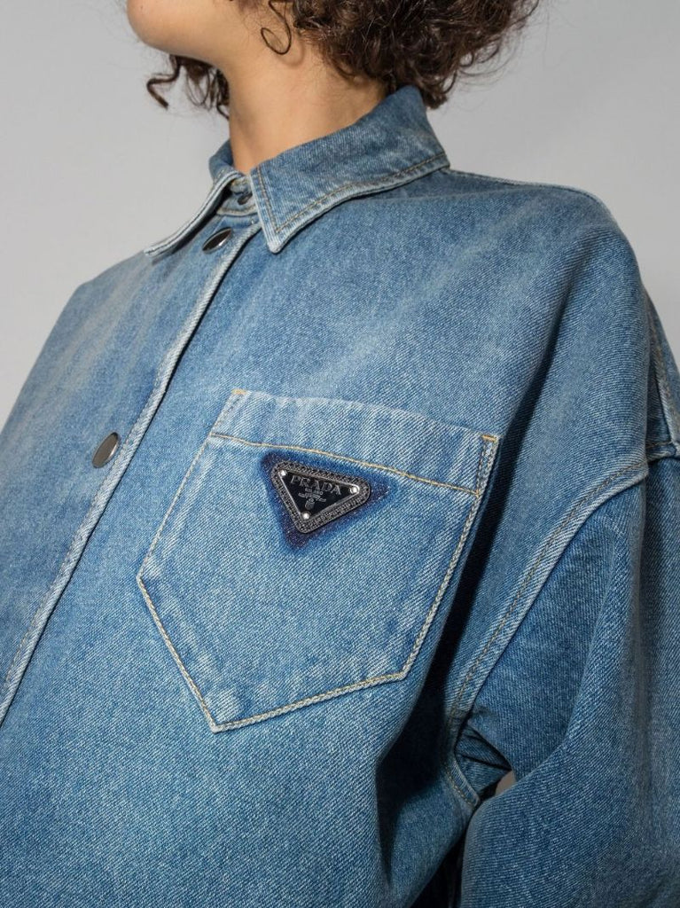 Blue Logo Plaque Washed Denim Shirt