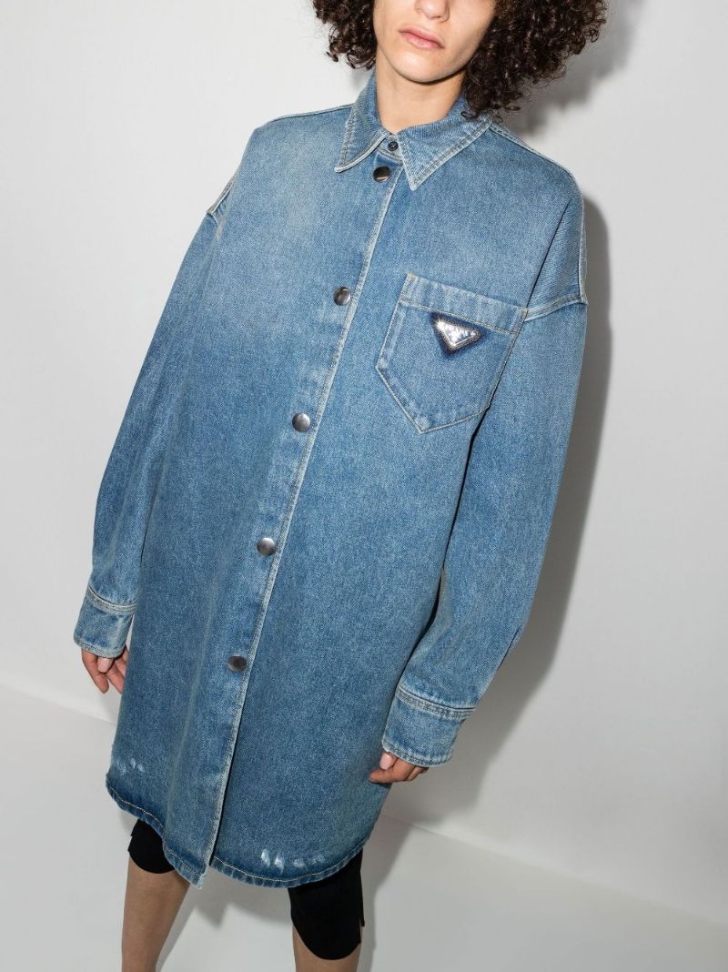 Blue Logo Plaque Washed Denim Shirt