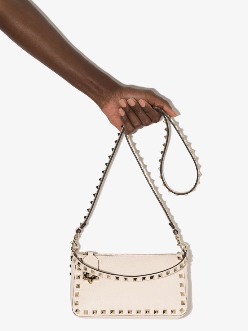 White Rockstud Small Leather Cross Body Bag