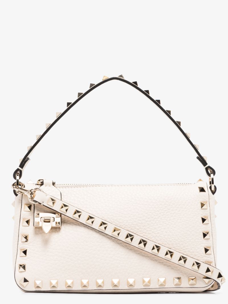 White Rockstud Small Leather Cross Body Bag