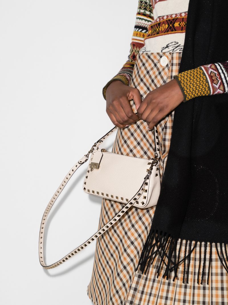 White Rockstud Small Leather Cross Body Bag