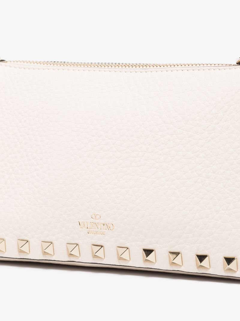White Rockstud Small Leather Cross Body Bag
