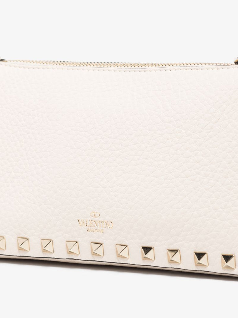 White Rockstud Small Leather Cross Body Bag