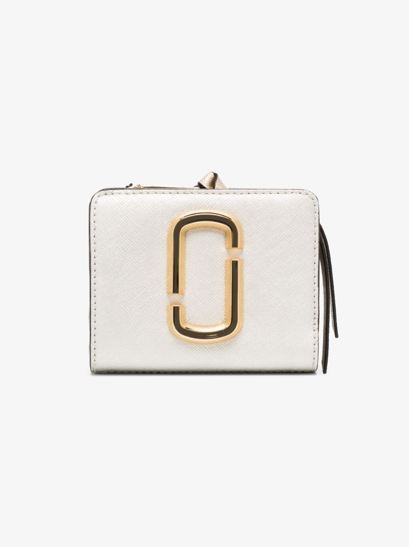 White and Neutral the Snapshot Metallic Mini Compact Leather Wallet
