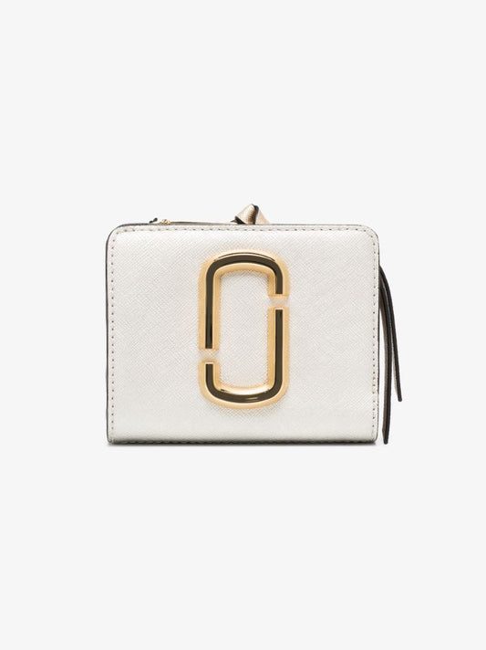 White and Neutral the Snapshot Metallic Mini Compact Leather Wallet