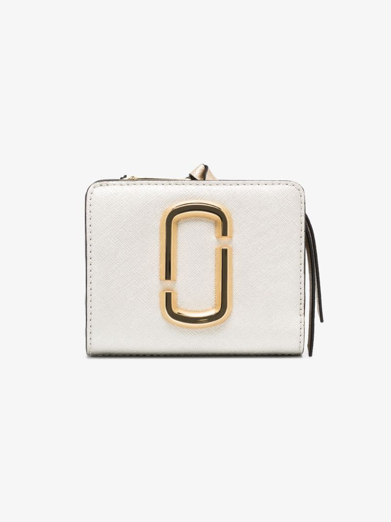 White and Neutral the Snapshot Metallic Mini Compact Leather Wallet