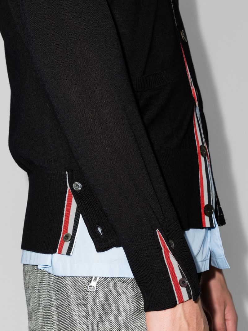 Blue 4-bar Stripe Merino Wool Cardigan