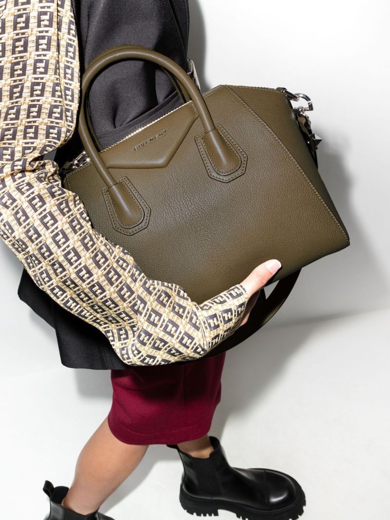 Khaki Antigona Small Leather Tote Bag