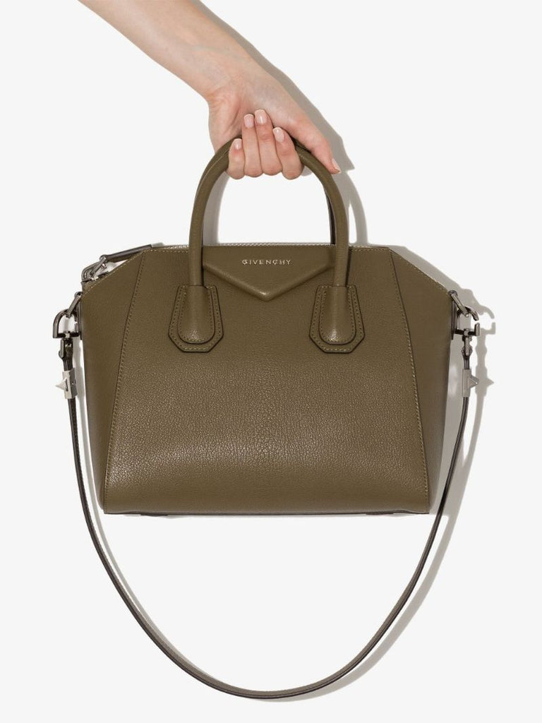 Khaki Antigona Small Leather Tote Bag