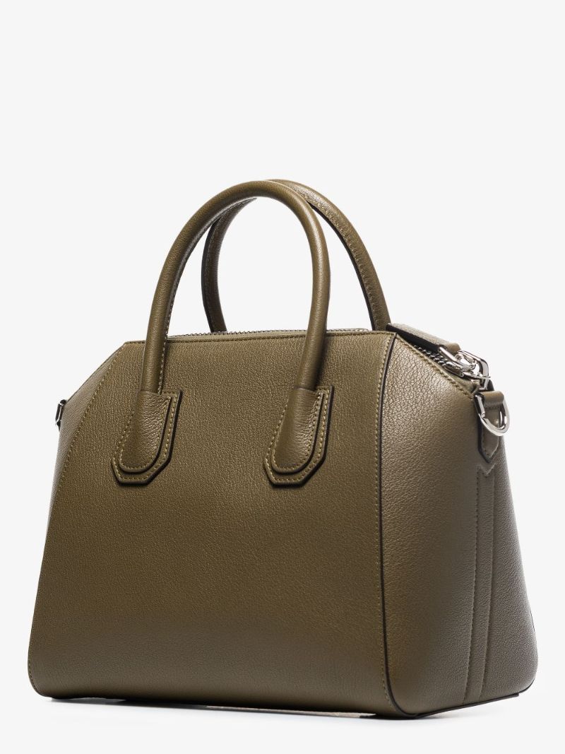 Khaki Antigona Small Leather Tote Bag