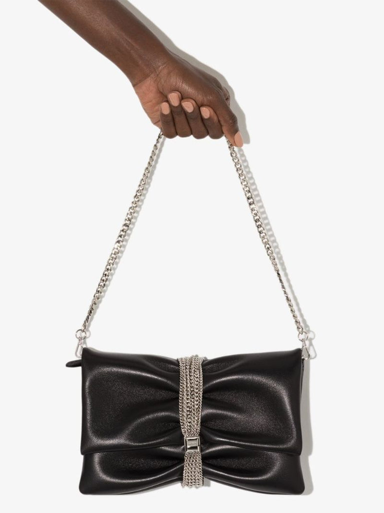 Black Daisy Leather Clutch Bag