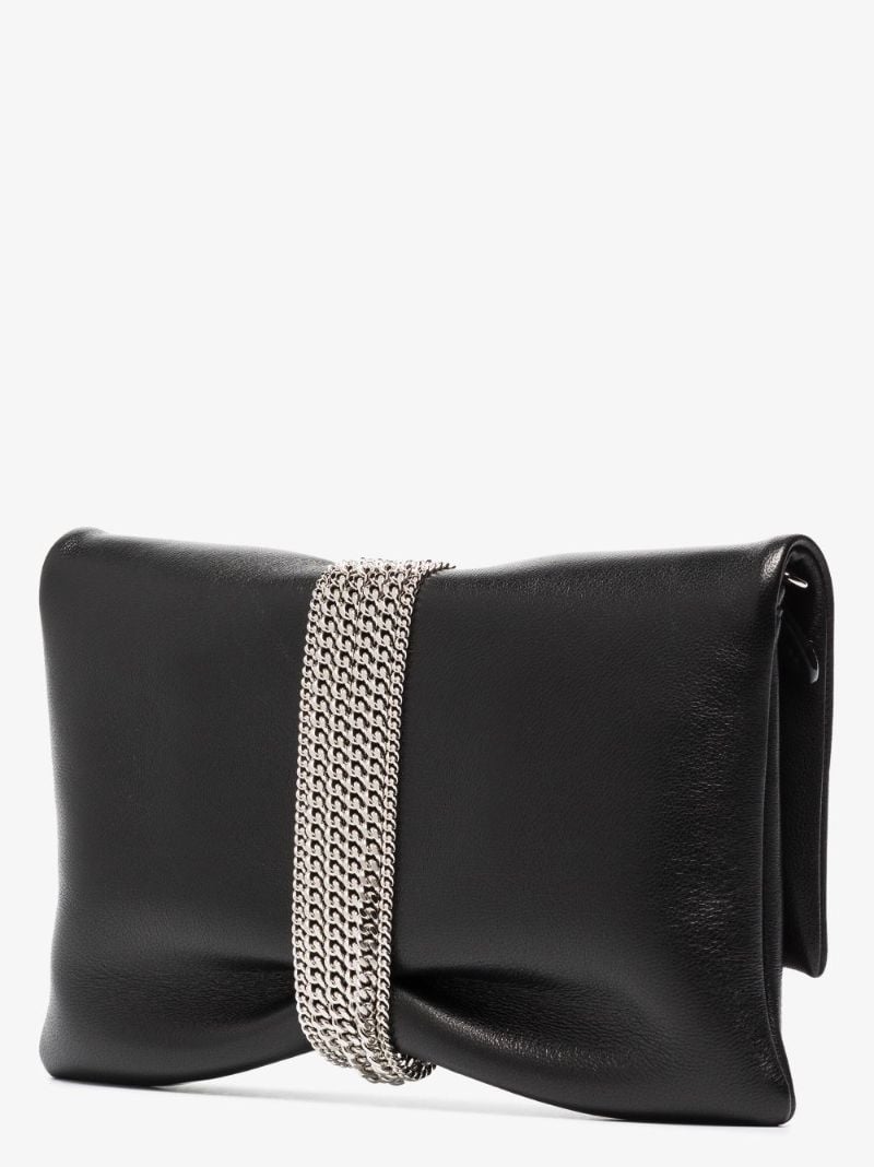Black Daisy Leather Clutch Bag