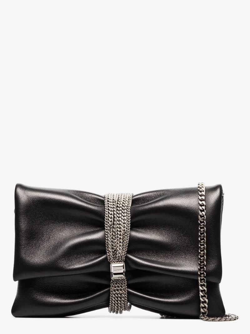 Black Daisy Leather Clutch Bag
