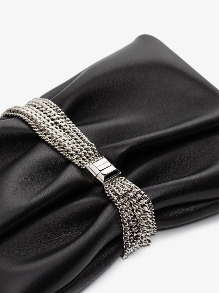 Black Daisy Leather Clutch Bag
