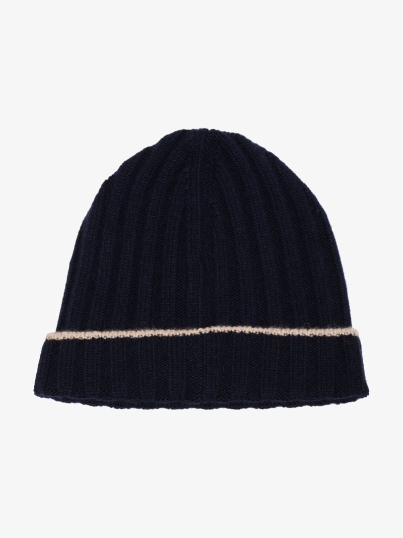 Blue Ribbed Cashmere Beanie