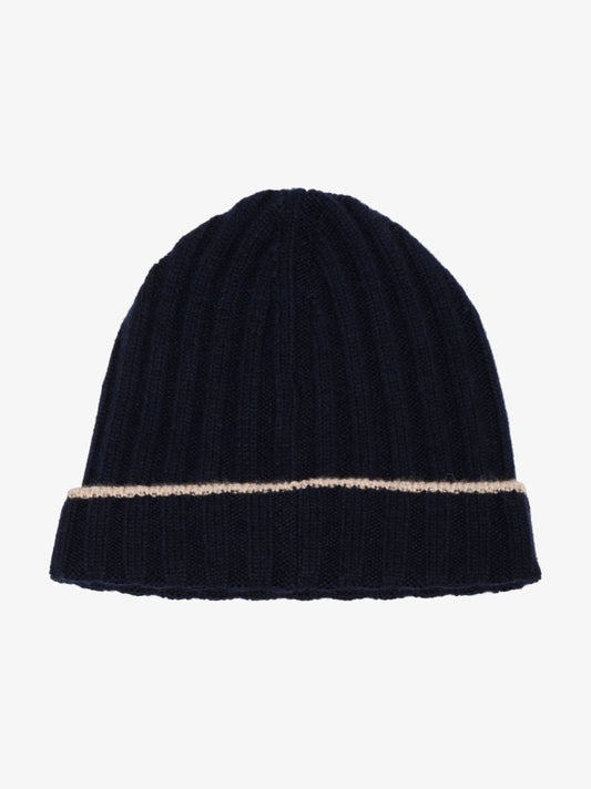 Blue Ribbed Cashmere Beanie